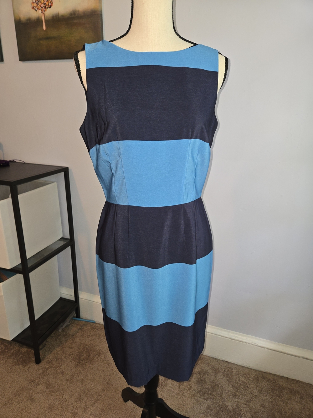 Tommy Hilfiger Navy and Sky Blue Striped Midi Sheath Dress Preppy Old Money Sz 6
